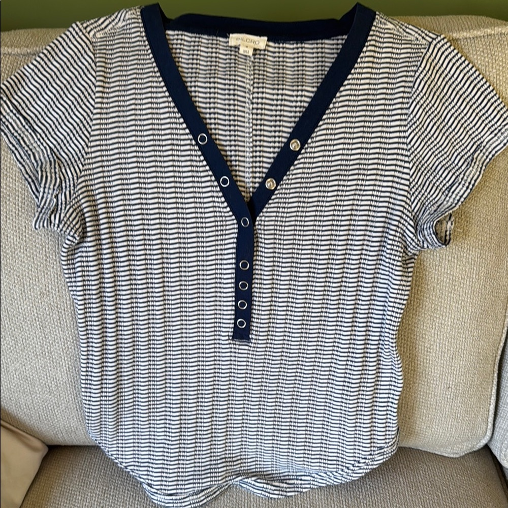 Pilcro White and Blue Fitted Short Sleeve T-Shirt